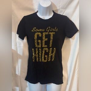 Black Graphic T-Shirt with Gold Leopard Print - Medium